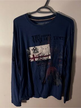Point Zero Men’s Long Sleeve Graphic Tee - Navy Blue